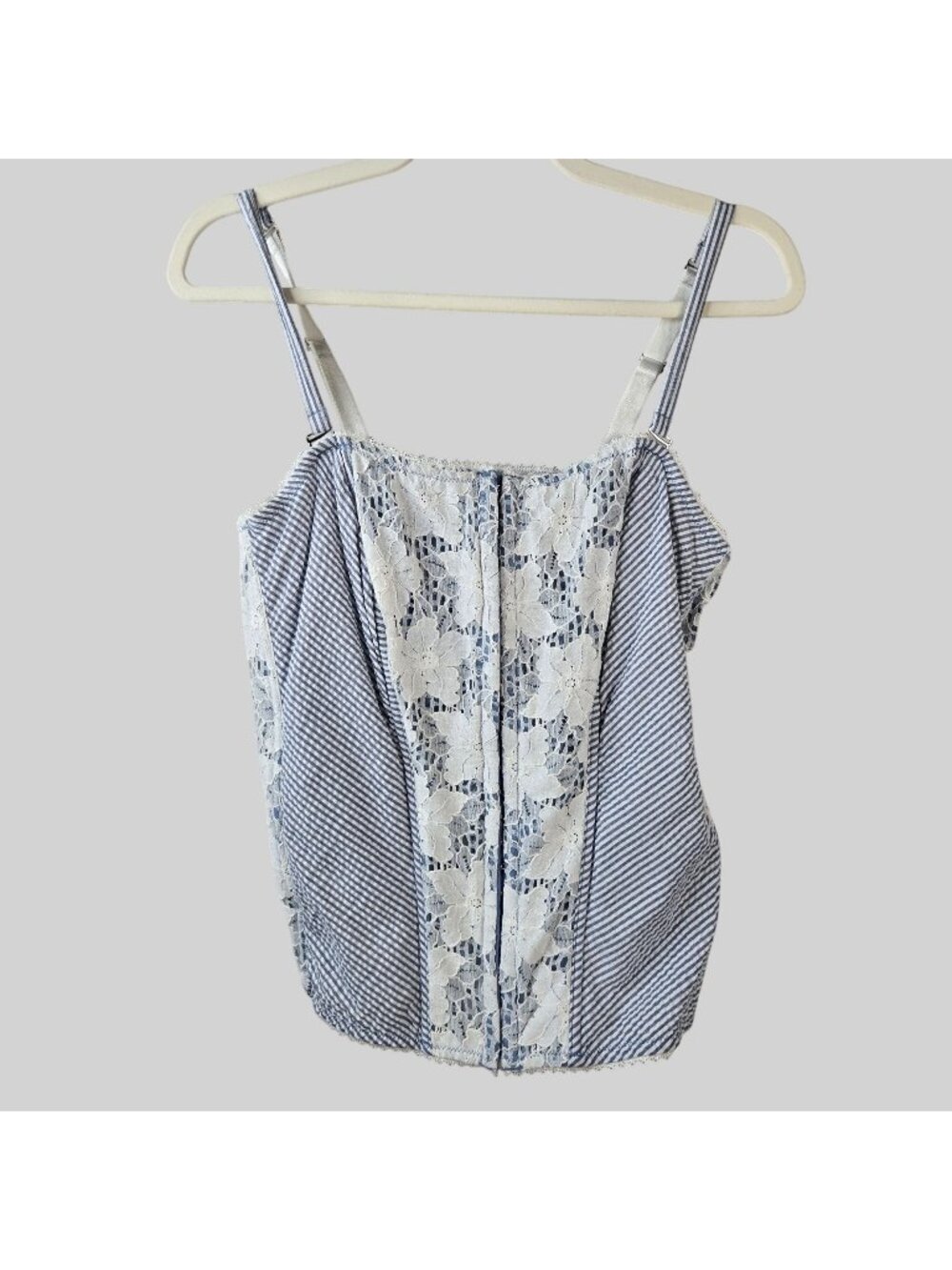 Corset Tank Top Size 3X Blue White Floral Striped Lace‎ Up Bustier Cami Shirt